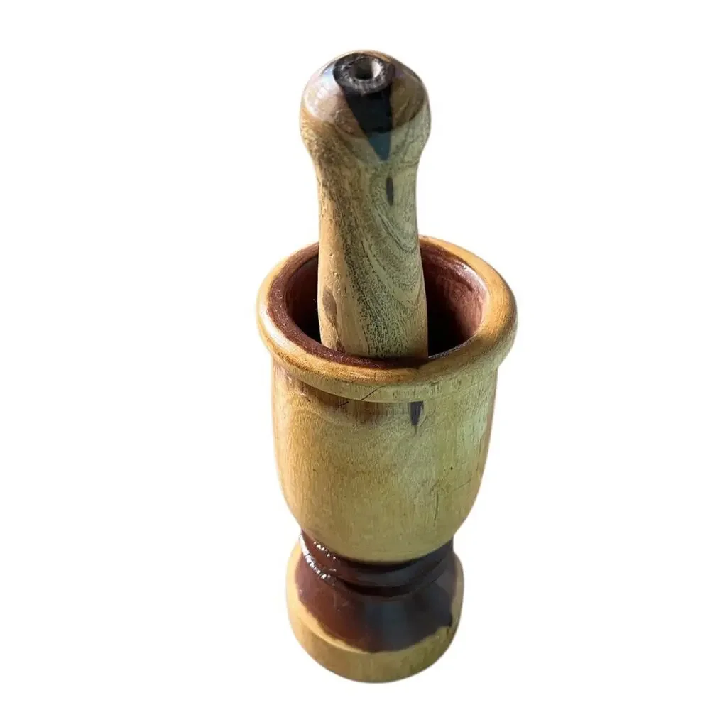 VINTAGE HANDMADE Mortar & Pestle Carved Turned Wood Compound FAST SHIP 2080-27